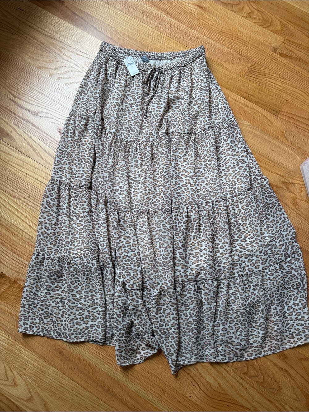 aerie Beige and Brown Leopard Tiered Maxi Skirt